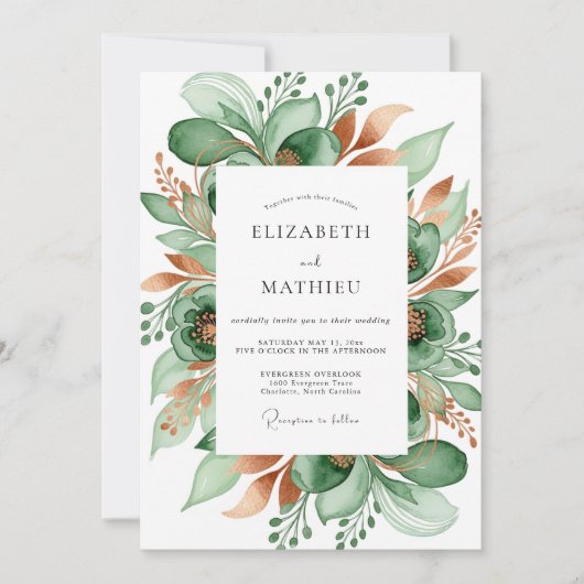 Smaragdgrüne Botanische Hochzeit Einladung (Vorderseite)