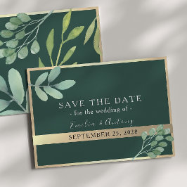 Smaragdgrüne botanische Hochzeit rettet das Datum Save The Date