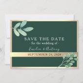 Smaragdgrüne botanische Hochzeit rettet das Datum Save The Date (Vorderseite)