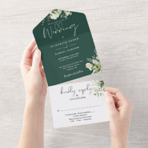 Smaragdgrüne Botanische Hochzeitsmonogramm All In One Einladung