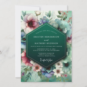 Smaragdgrüne botanische Launenhochzeit Einladung