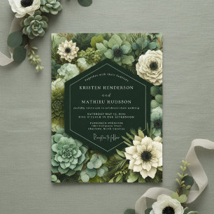 Smaragdgrüne botanische Opulenz-Hochzeit Einladung
