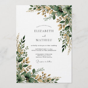 Smaragdgrüne Botanische Pinselstrich-Hochzeit Einladung