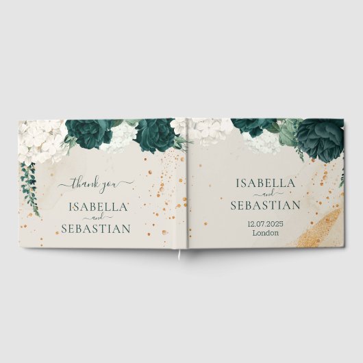 Smaragdgrüne Brautrosen-Hochzeit Gästebuch (Voll)