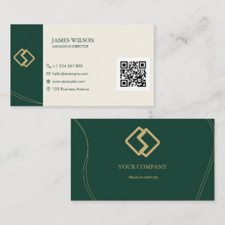 Smaragdgrüne Creme Gold Custom Logo QR Geschäftska Visitenkarte