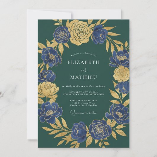 Smaragdgrüne edle botanische Hochzeit Einladung (Vorderseite)