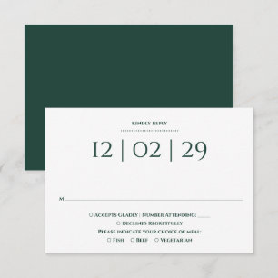 Smaragdgrüne einfache besondere Datumshochzeit RSVP Karte