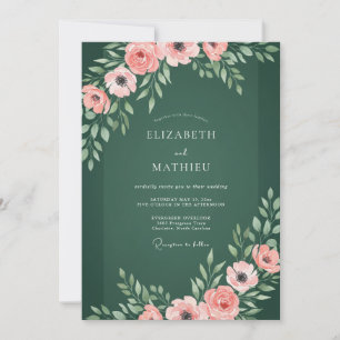 Smaragdgrüne elegante botanische Hochzeit Einladung