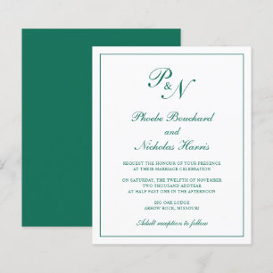 Smaragdgrüne elegante Budget-Hochzeitseinladung