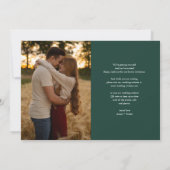 Smaragdgrüne elegante Herzschrift-Foto-Hochzeit Save The Date (Rückseite)