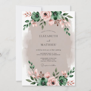 Smaragdgrüne elegante rustikale Hochzeit Einladung
