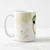Smaragdgrüne Elfenbeingold-Blumenmonogramm Kaffeetasse (Links)