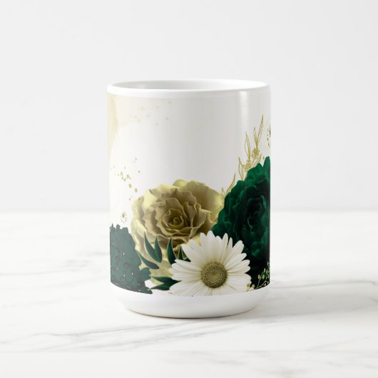 Smaragdgrüne Elfenbeingoldverheiratung - Blume Kaffeetasse (Mittel)