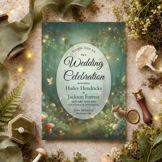 Smaragdgrüne Enchanted Forest Hochzeit Einladung