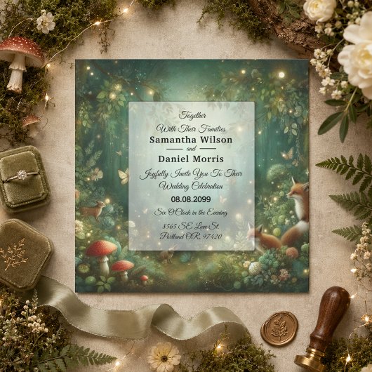 Smaragdgrüne Enchanted Forest Hochzeit Einladung