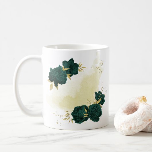 smaragdgrüne floral goldene kaffeetasse (Mit Donut)