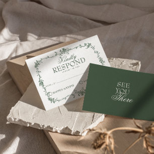 Smaragdgrüne florale Boho-Old-Money-Hochzeits-RSVP RSVP Karte