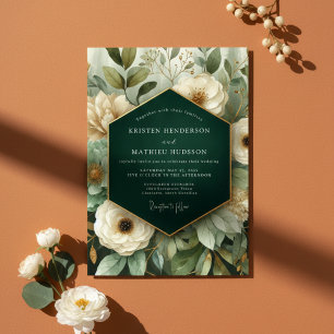 Smaragdgrüne Florale Eleganz Hochzeit Einladung