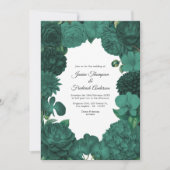 Smaragdgrüne florale Foto- und QR-Code-Hochzeit Einladung (Vorderseite)