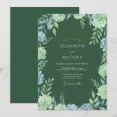 Smaragdgrüne florale Hochzeit Einladung (Vorne/Hinten)