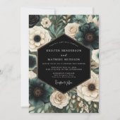 Smaragdgrüne Florale Hochzeit Einladung (Vorderseite)