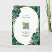 Smaragdgrüne florale Marmor-Hochzeit Einladung (Rückseite)
