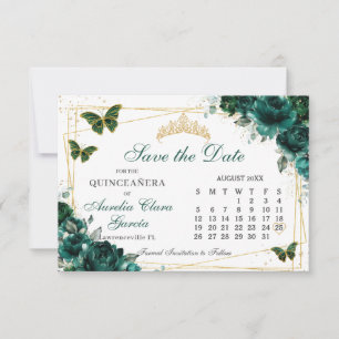 Smaragdgrüne florale Quinceanera 16. Kalender Save The Date
