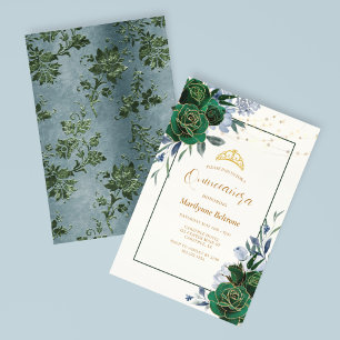 Smaragdgrüne Florale Quinceañera Einladung