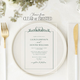 Smaragdgrüne Florale Rand-Monogramm-Hochzeit Acryleinladungen