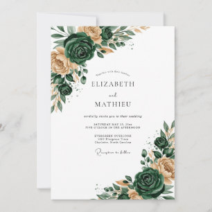Smaragdgrüne florale romantische Hochzeit Einladung