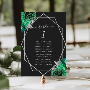 Smaragdgrüne Florale Silber Geo Schwarze Hochzeit Tischnummer