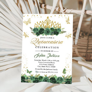 Smaragdgrüne florale Tiara-Schmetterlings-Quincean Einladung