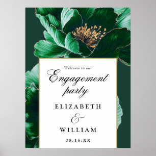 Smaragdgrüne Florale Verlobungsfeier Willkommenssc Poster