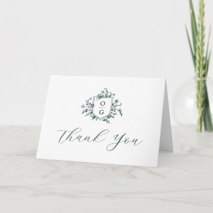 Smaragdgrüne Florale Vintage-Botanische Hochzeit Dankeskarte