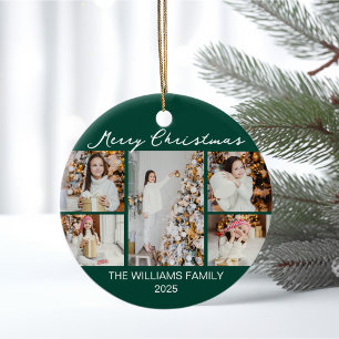 Smaragdgrüne Frohe Weihnachten Foto Collage Keramik Ornament
