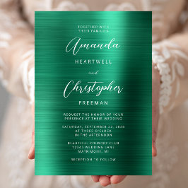 Smaragdgrüne gebürstete Metall-Schrift Hochzeit Einladung