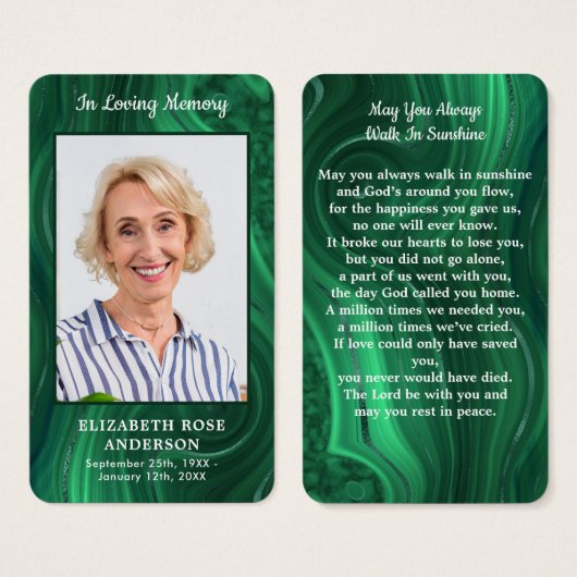 Smaragdgrüne Gedenkkarte Foto Beerdigungskarte (Vorne & Hinten)