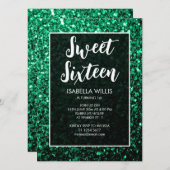 Smaragdgrüne Glitzern Sweet 16 elegante Schrift Einladung (Vorne/Hinten)