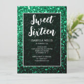 Smaragdgrüne Glitzern Sweet 16 elegante Schrift Einladung (Stehend Vorderseite)