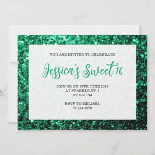 Smaragdgrüne Glitzern Sweet 16 elegante Schrift Einladung