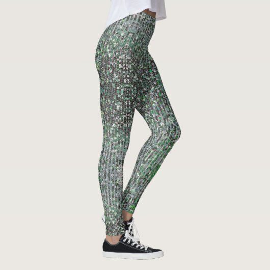 Smaragdgrüne glitzernde Glitzer-Sequenzen Leggings (Rechts)