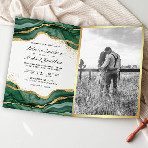Smaragdgrüne Gold-Abstrakt-Tinte QR-Code Hochzeit Einladung