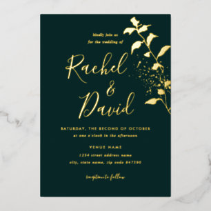 Smaragdgrüne Gold Blumen Hochzeit Folieneinladung