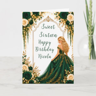 Smaragdgrüne Gold-Blumen-Sweet-Sixteen-Party Karte