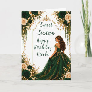Smaragdgrüne Gold-Blumen-Sweet-Sixteen-Party Karte