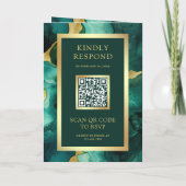 Smaragdgrüne Gold Fluid Tinte QR Code Hochzeit Einladung (Rückseite)