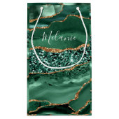 Smaragdgrüne Gold-Glitter-Geschenktasche mit indiv Kleine Geschenktüte (Rückseite)