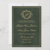 Smaragdgrüne Gold-Monogramm-Hochzeit Einladung (Vorderseite)