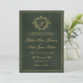 Smaragdgrüne Gold-Monogramm-Hochzeit Einladung (Stehend Vorderseite)