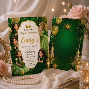 Smaragdgrüne Gold Prinzessin 20. Geburtstag Einladung